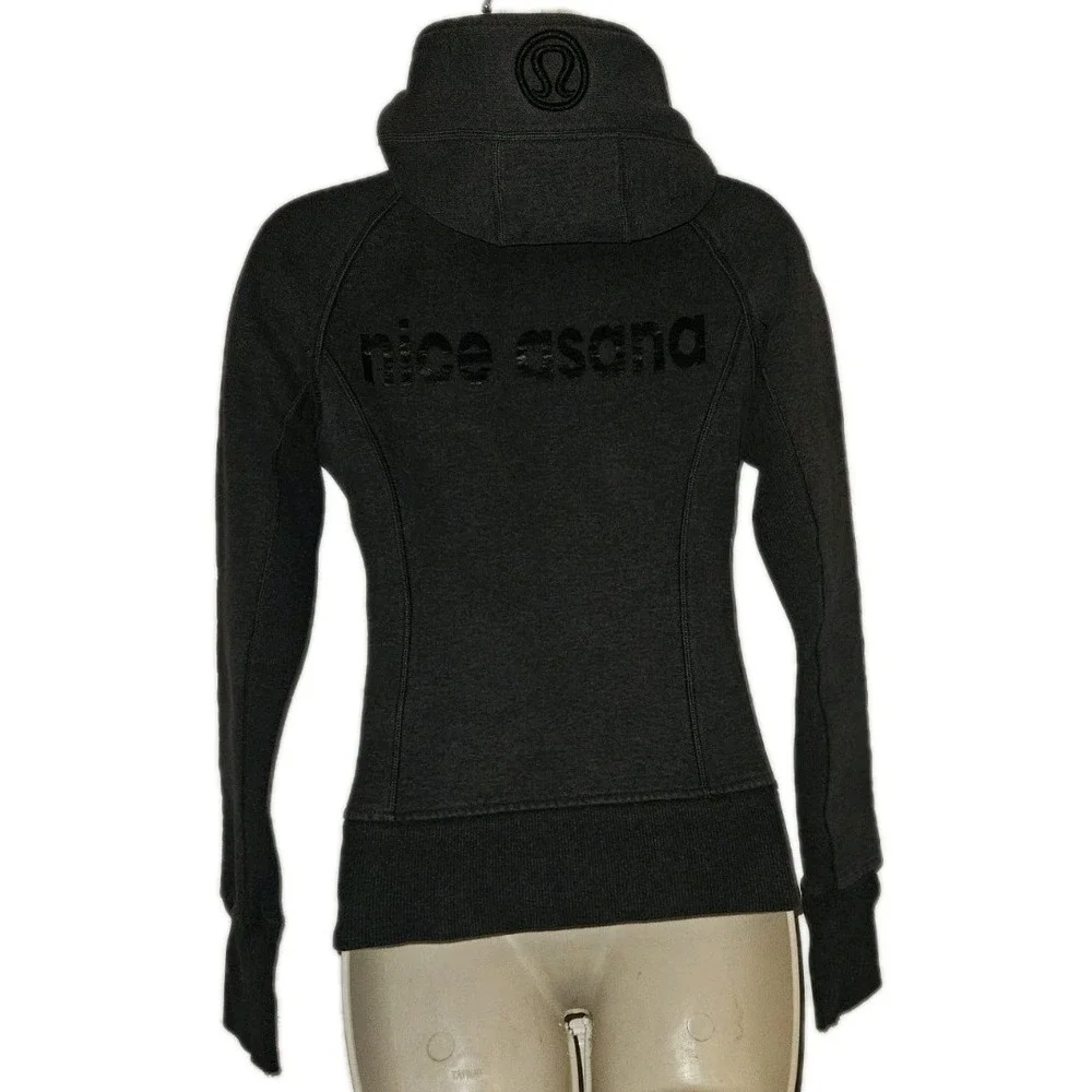Lululemon Scuba Nice Asana Hoodie Jacket Womens Sz 4 Full Zip Charcol‎ Gray Flaw